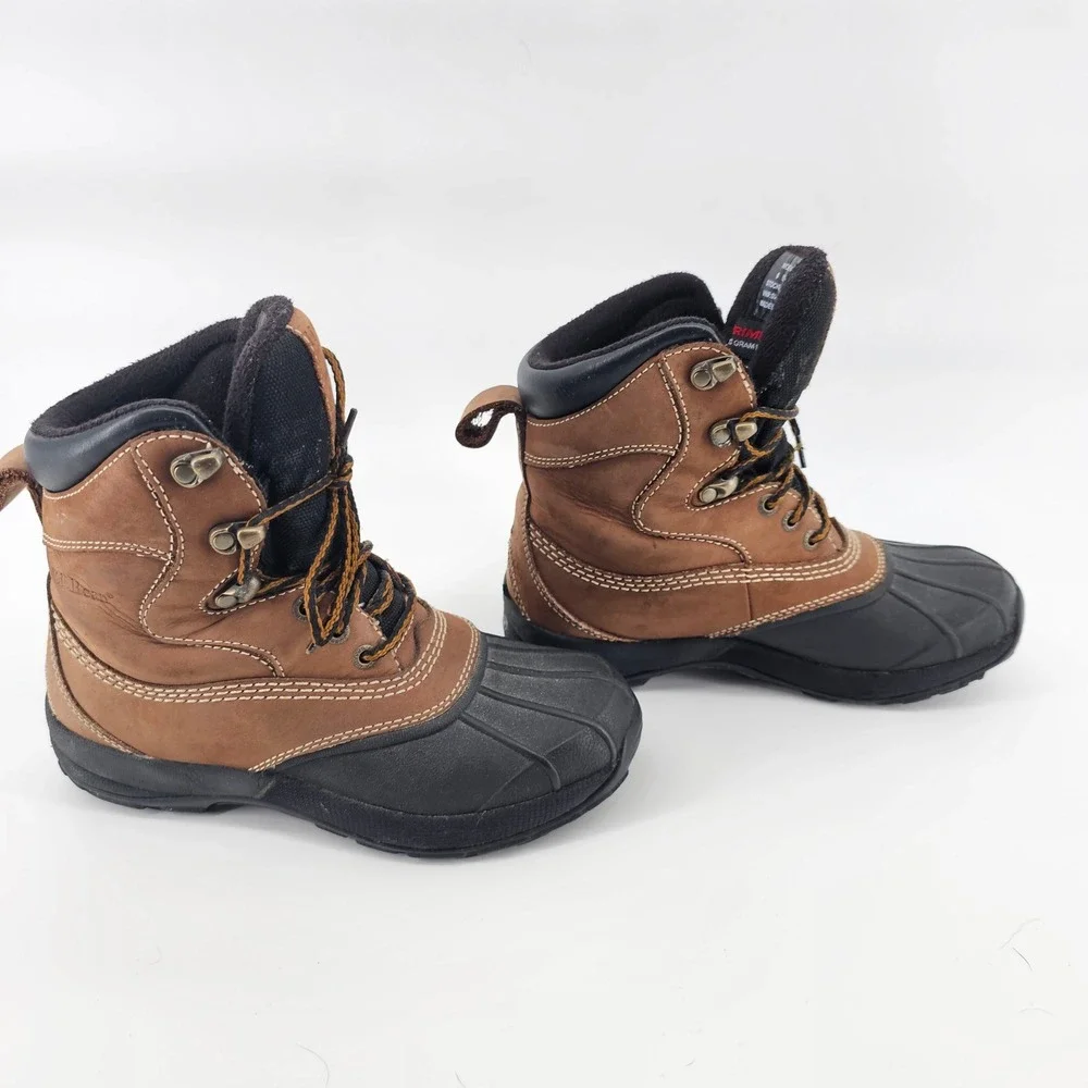 L.L. Bean Snow Boots Womens 6 Brown Black Primaloft Insulated Duck Boots VN05455